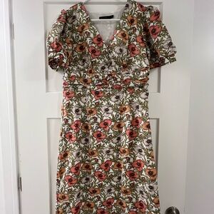 Mikarose Floral V-Neck Midi Dress - Red and Green